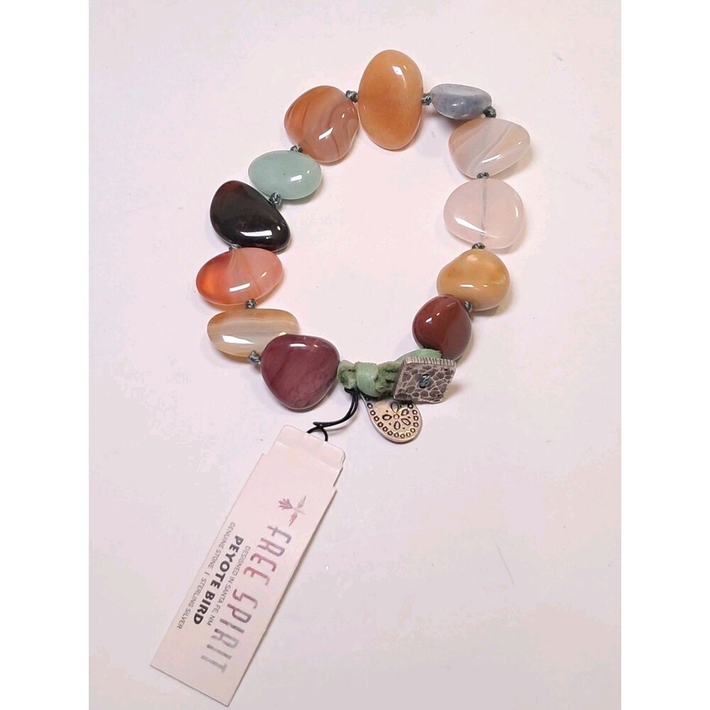 Peyote Multicolor Chunkier Gemstones 7.75" Bracelet Silver Button Fasten NWT